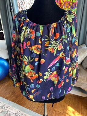 Philosophy Navy Blouse with Bright Parrot & Floral Print